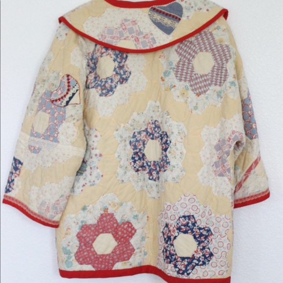 1960s Handmade Quilt Coat with Pockets L - Picture 3 of 4